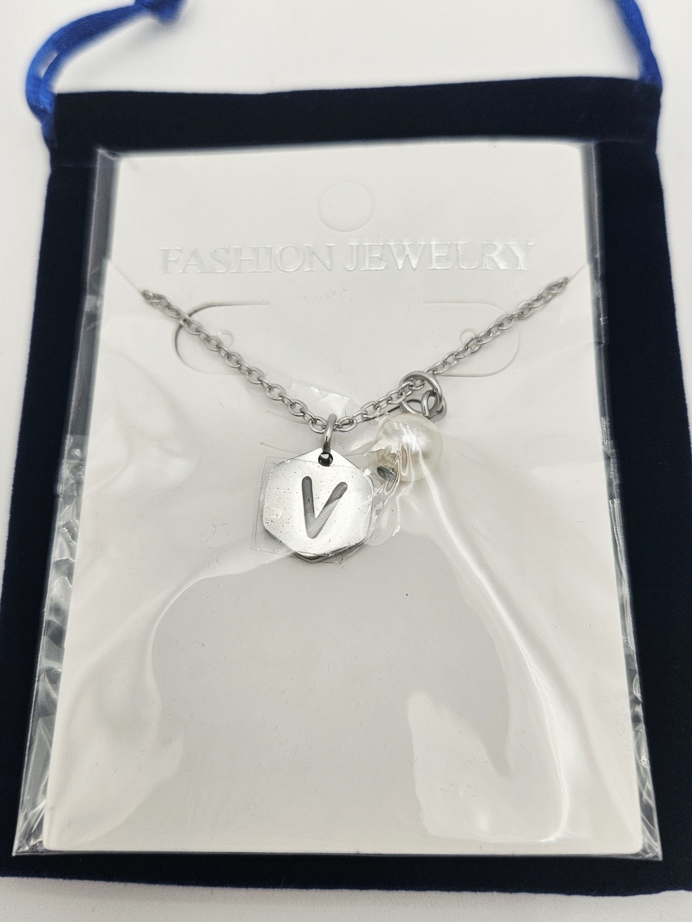 Silver Initial V Pendant Necklace - Fashion Jewelry